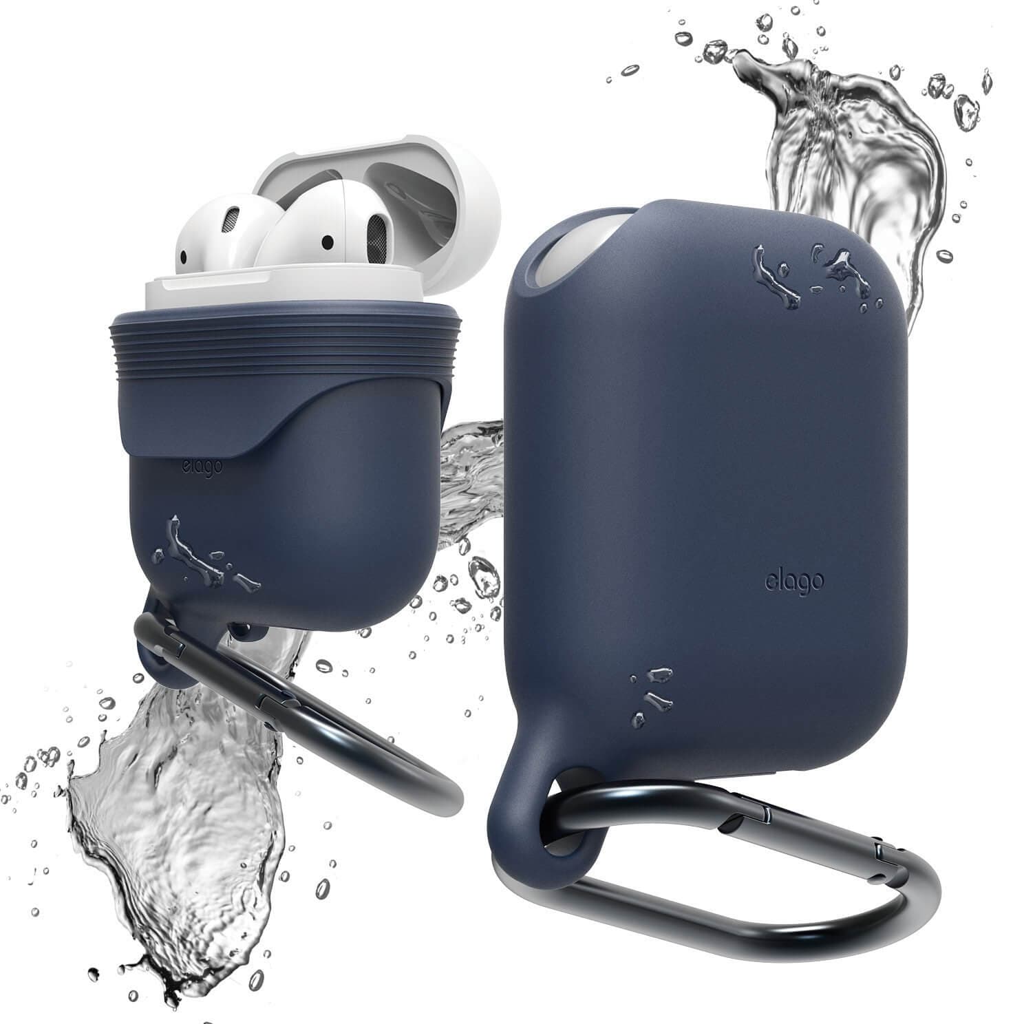 Водоустойчив силиконов калъф с карабинер за Apple Airpods - Elago Airpods Waterproof Hang Case (тъмносин)