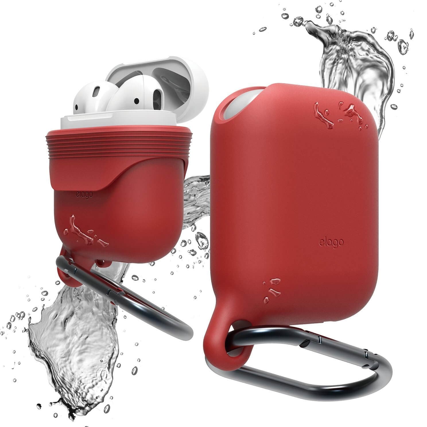 Водоустойчив силиконов калъф с карабинер за Apple Airpods - Elago Airpods Waterproof Hang Case (червен)