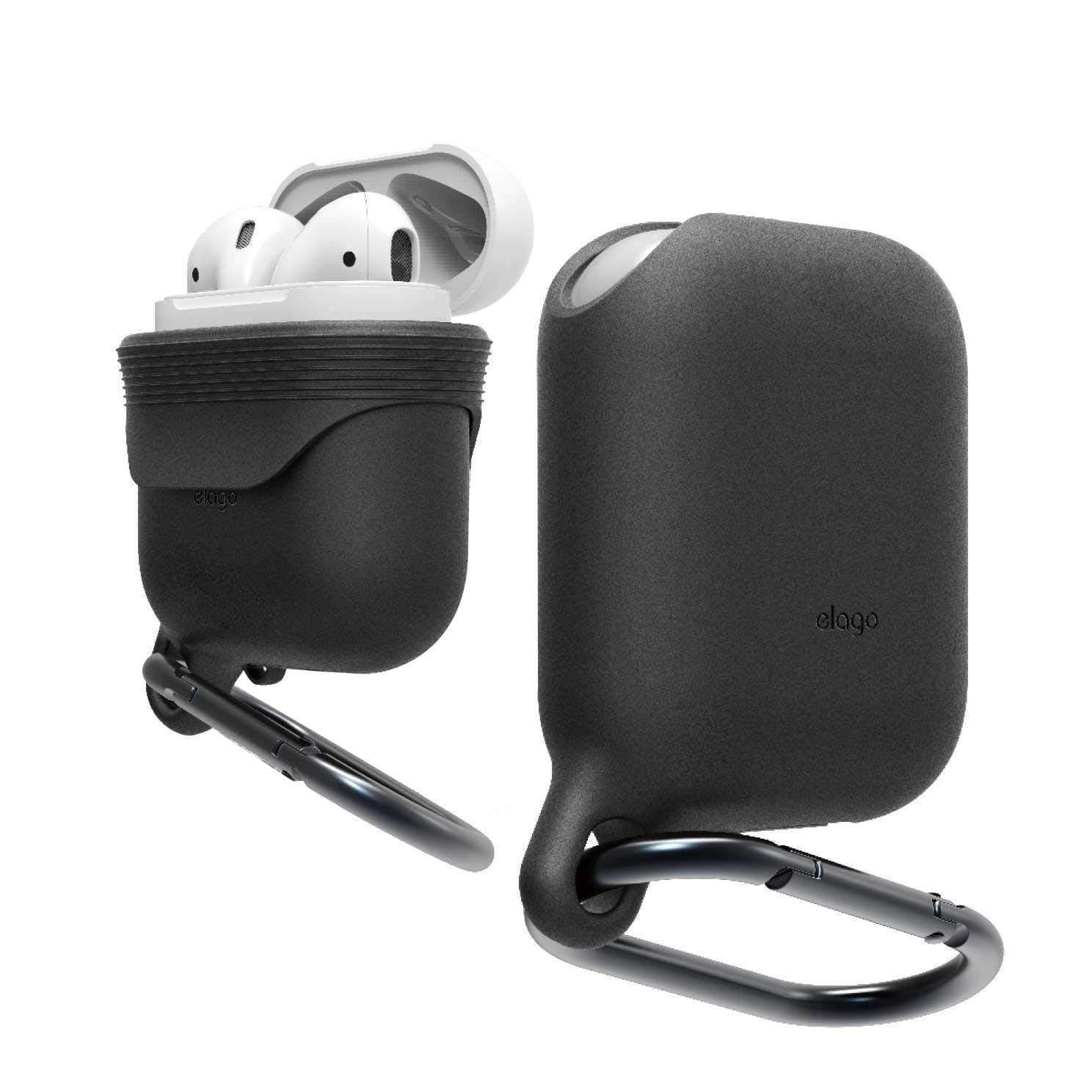 Водоустойчив силиконов калъф с карабинер за Apple Airpods - Elago Airpods Waterproof Hang Case (черен)