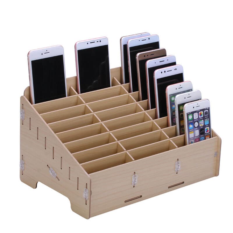 Дървена кутия с 48 слота за организиране на смартофни и части - Multifunctional Mobile Phone Repair Wooden Tool Box