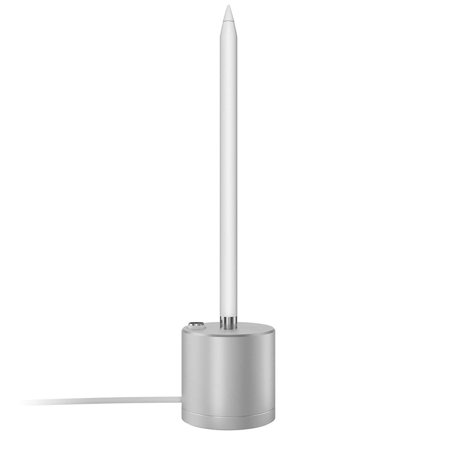Зареждаща алуминиева док станция с вграден кабел и поставка за Apple Pencil - TechMatte Aluminium Apple Pencil Charging Dock (сребриста)