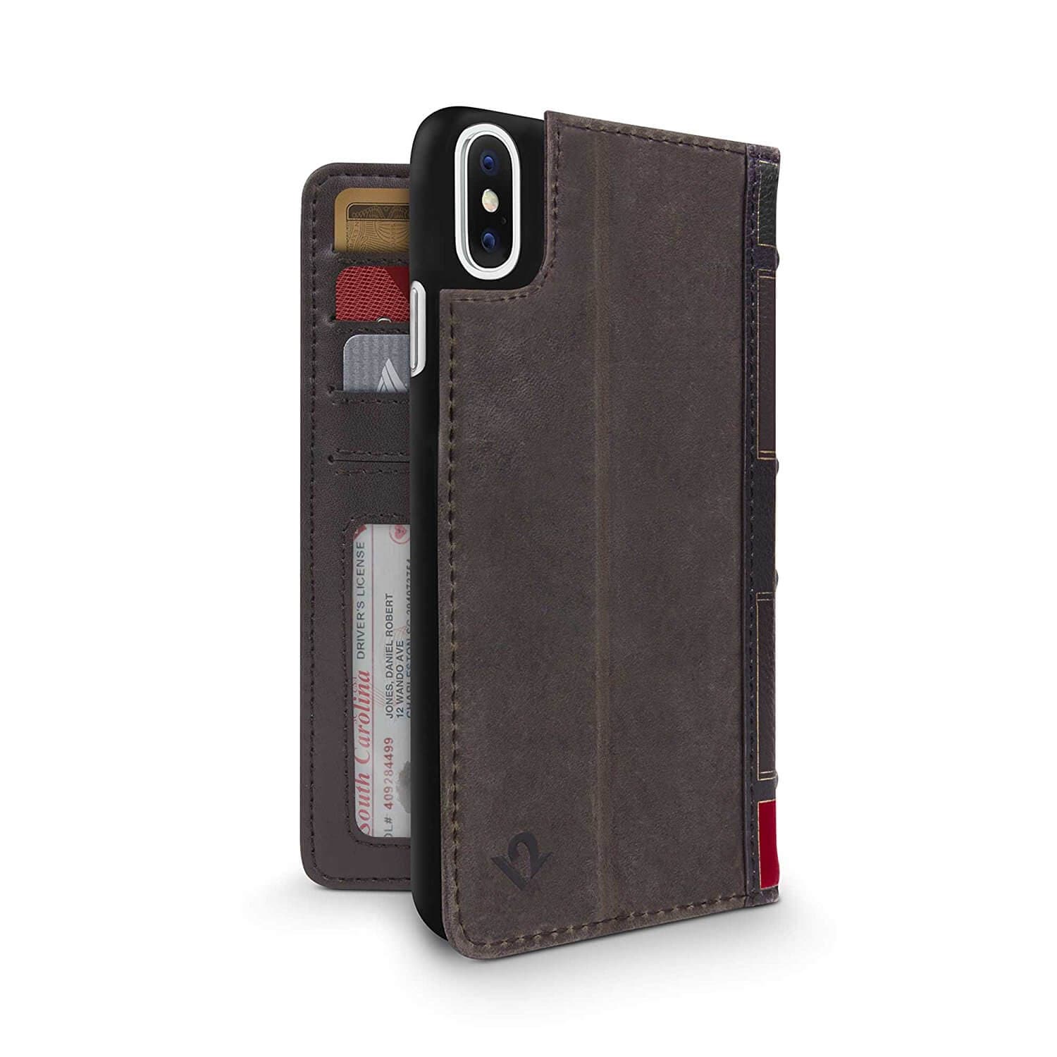 Луксозен кожен калъф (с кейс) тип портфейл за iPhone XS,iPhone X - TwelveSouth BookBook (кафяв)