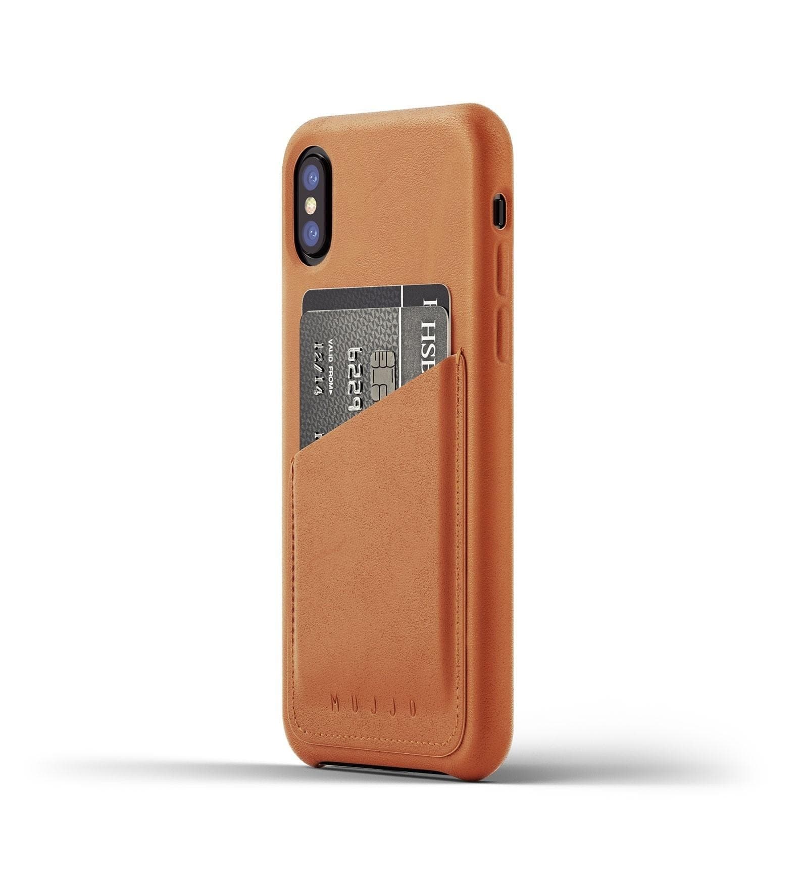 Кожен (естествена кожа) кейс с джоб за кредитна карта за iPhone XS, iPhone X - Mujjo Leather Wallet Case (кафяв)