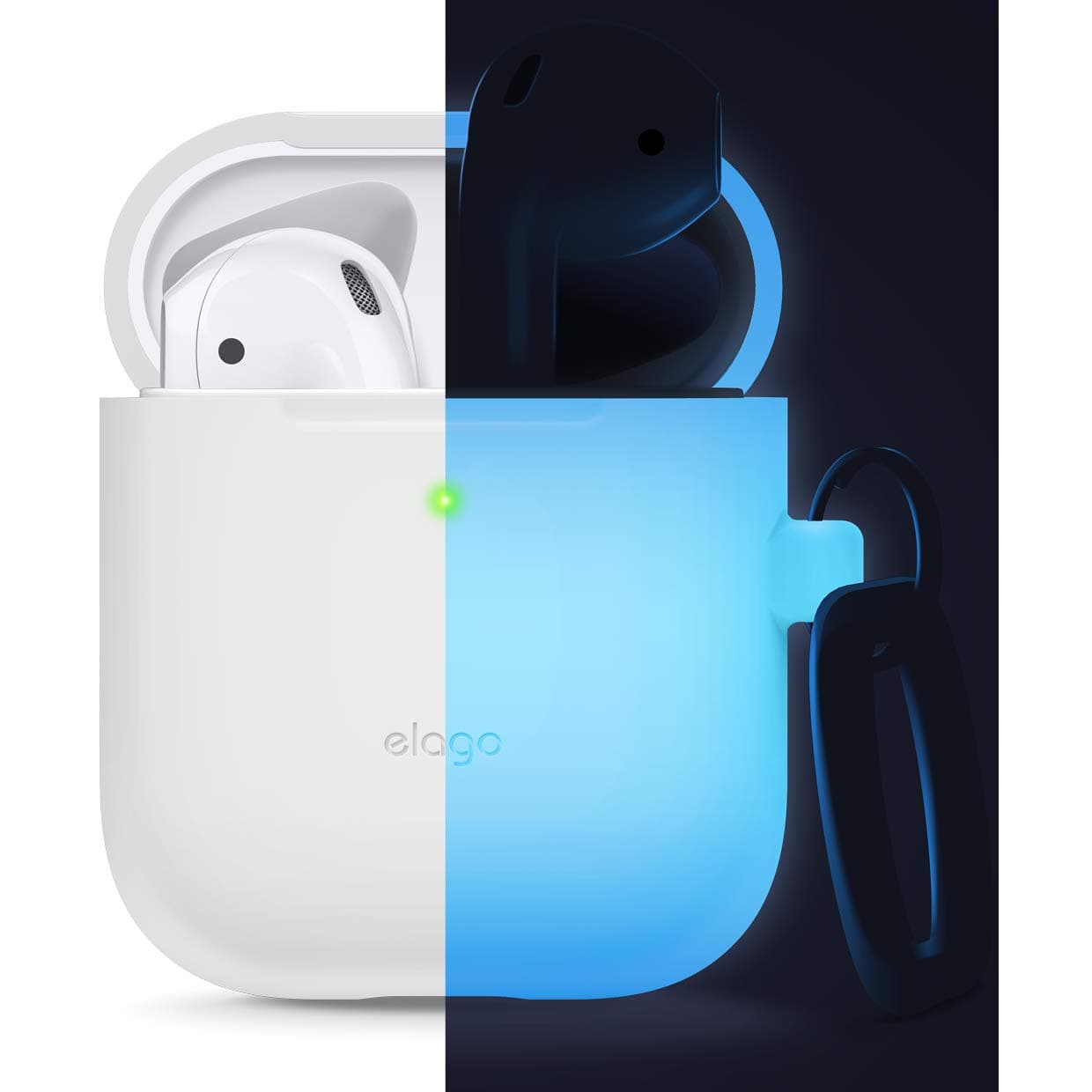 Силиконов калъф с карабинер за Apple Airpods - Elago Airpods Silicone Hang Case (бял - фосфоресцираш)
