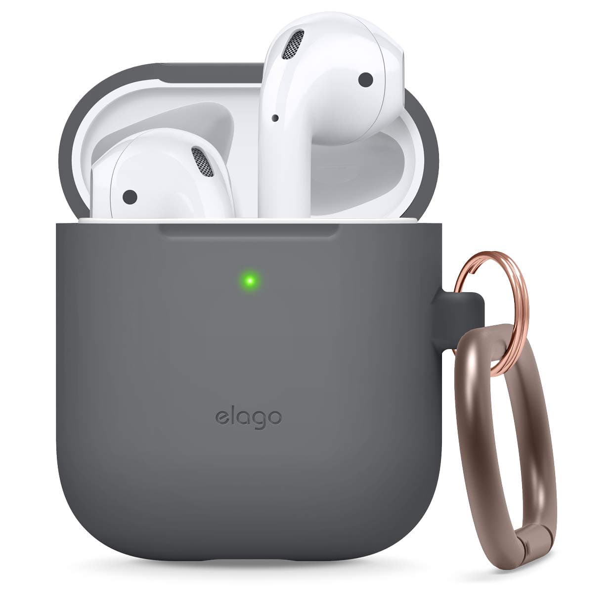Силиконов калъф с карабинер за Apple Airpods - Elago Airpods Silicone Hang Case (тъмносив)