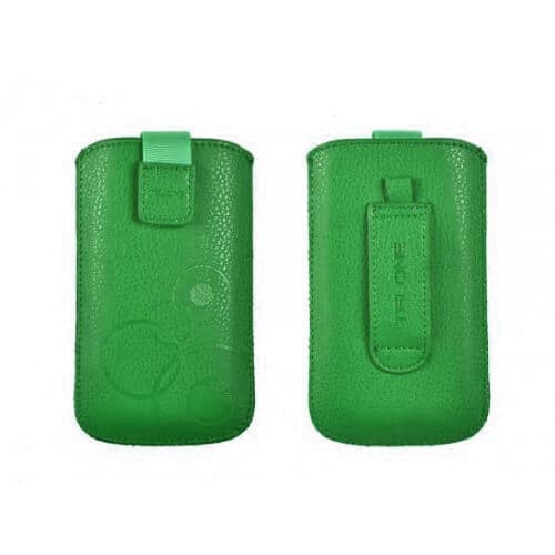 Вертикален кожен калъф, тип джоб с лента за издърпване за LG G3 Mini, Nokia 625/730/900/920, Galaxy Alpha/S3/S4, Sony E3 и други - Telone Deko 1 Pouch Size 13 (зелен)