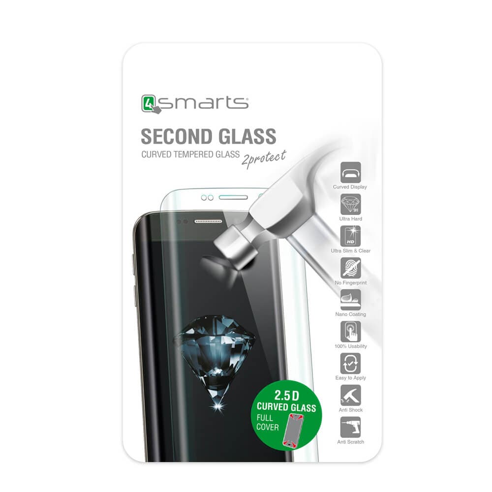 Калено стъклено защитно покритие с извити ръбове за целия дисплея на Huawei P9 Plus - 4smarts Second Glass Curved 2.5D (прозрачен-черен)