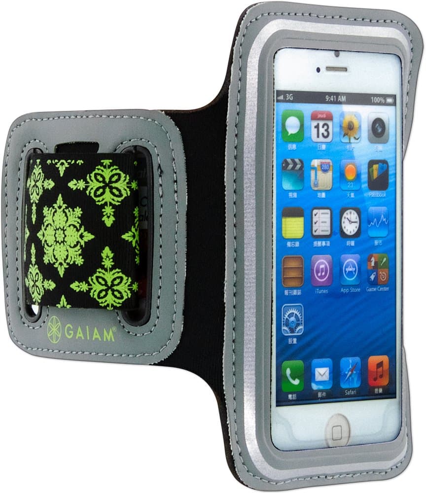 Спортен калъф за ръката за смартфони с дисплеи от 4.1 до 4.8 инча - Gaiam Armband Small (черен-зелен)