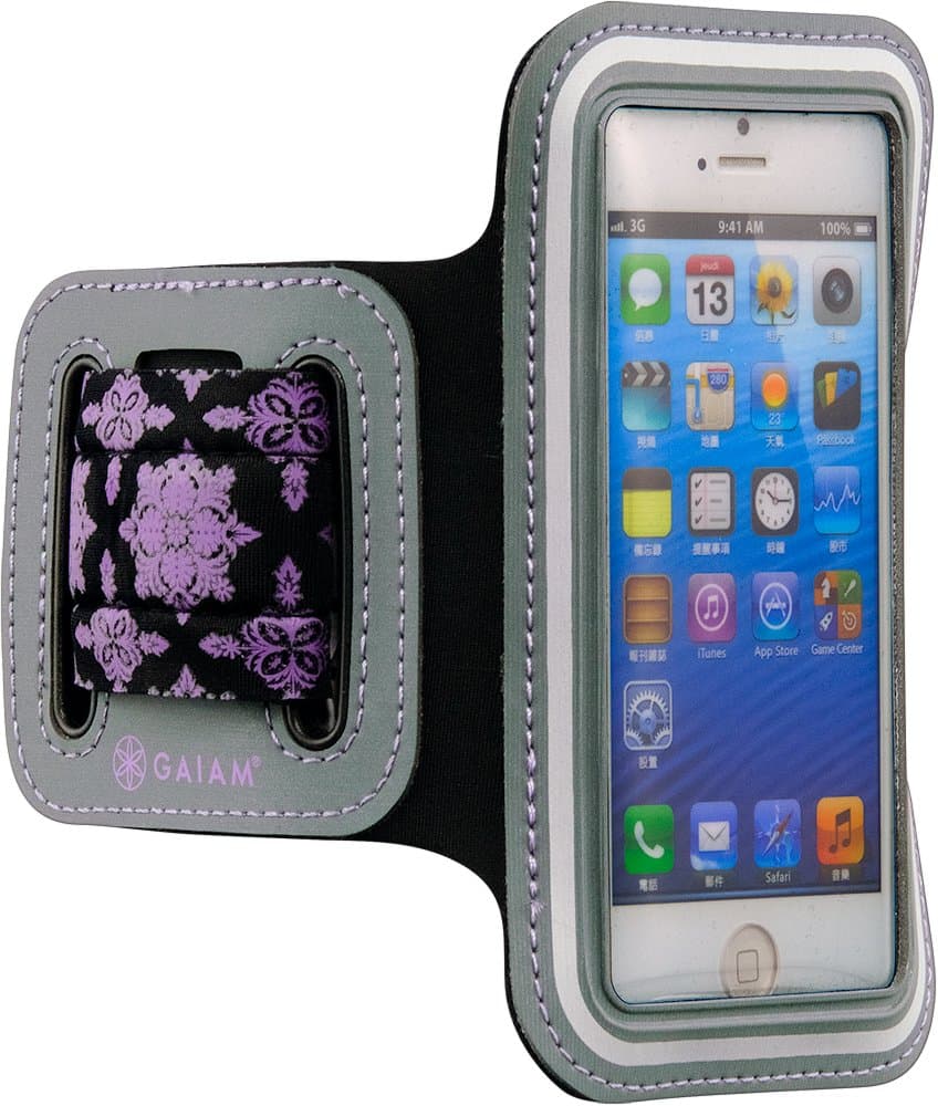 Спортен калъф за ръката за смартфони с дисплеи от 4.1 до 4.8 инча - Gaiam Armband Small (черен-лилав)