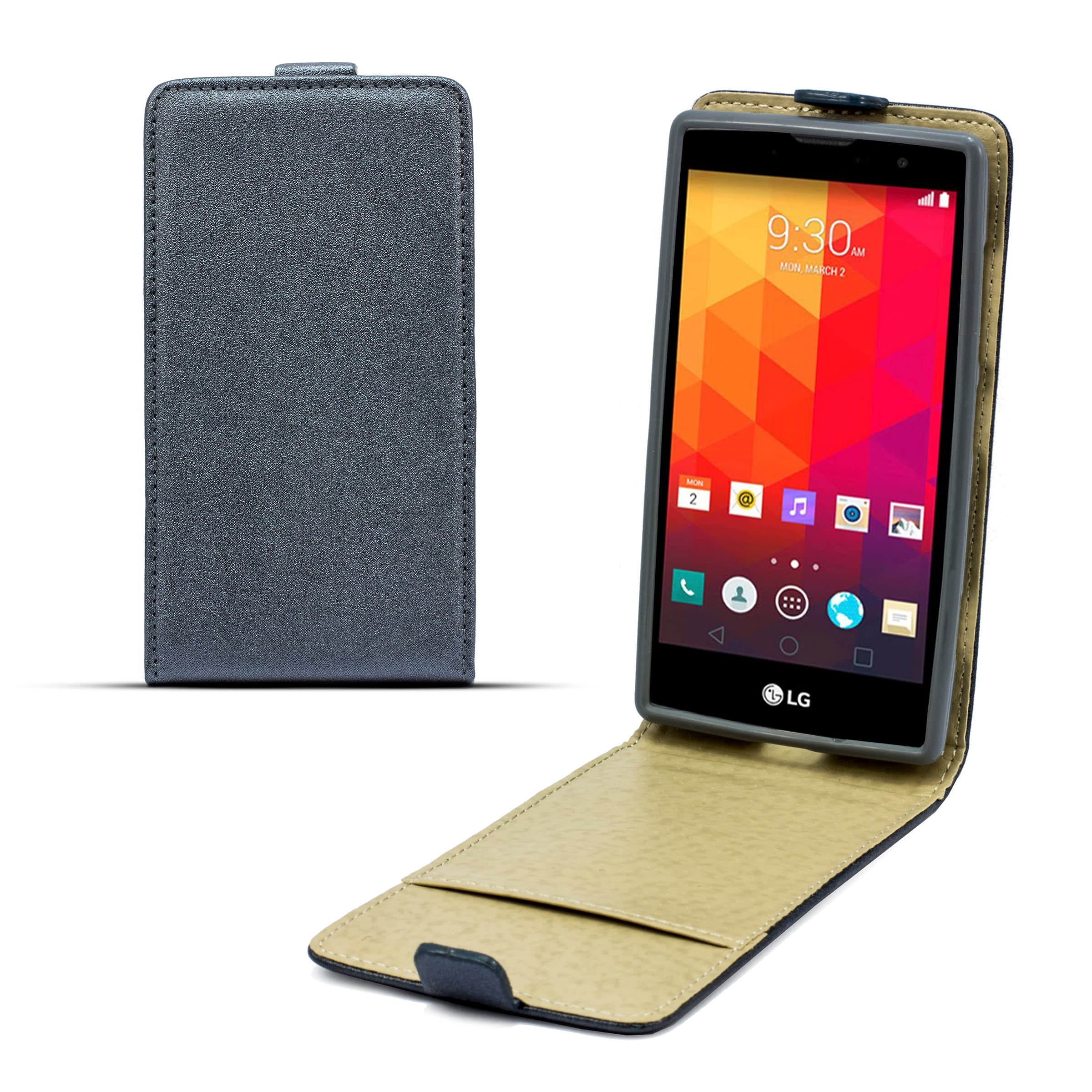 Вертикален кожен калъф с джоб за LG G4C, LG Magna - Leather Pocket Flip Case (сив)