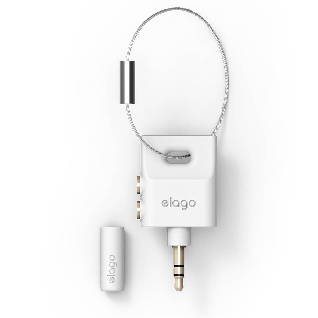 Аудио разклонител (сплитер) за мобилни устройства с 3.5 мм стерео-жак - Elago Keyring Splitter (бял)