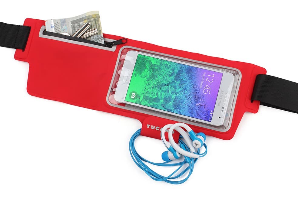Универсален спортен калъф за кръста за iPhone, Samsung, HTC, Sony и мобилни телефони - Tucano Sporty Waistband (червен)