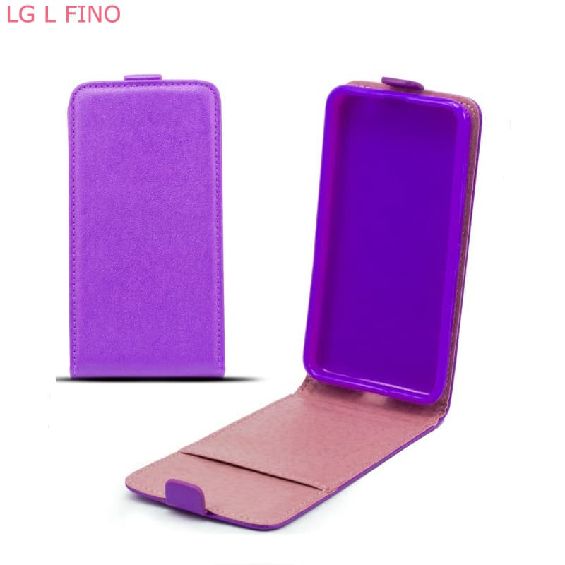 Вертикален кожен калъф с джоб за LG L Fino - Leather Pocket Flip Case (лилав)