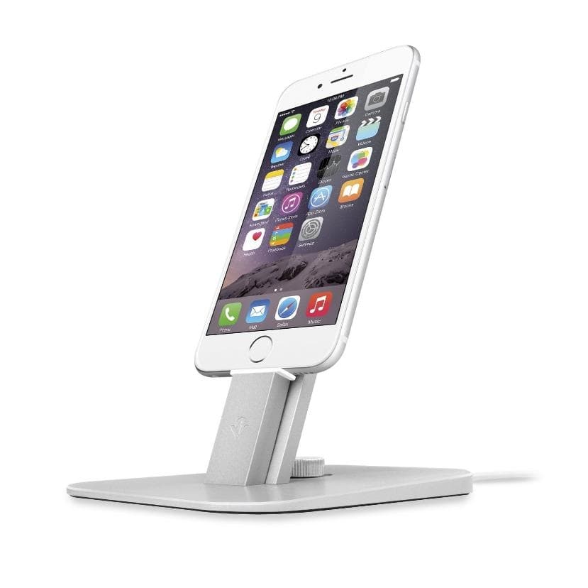 Алуминиева повдигаща поставка с Lightning и microUSB кабели за iPhone, iPad и устройства с microUSB - TwelveSouth HiRise Deluxe (сребрист)