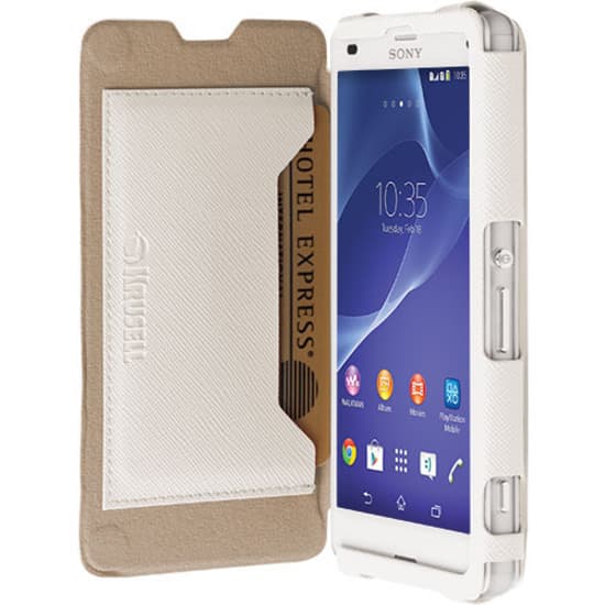 Кожен калъф, тип портфейл и поставка за Sony Xperia Z3 Compact - Krusell Malmö Flip Cover (бял)
