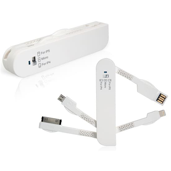 Универсален кабел с Lightning, Dock и microUSB накрайници - Knife Design 3-in-1 Cable (бял)
