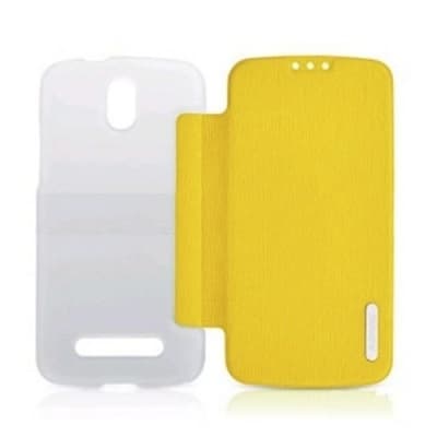 Кожен кейс с твърда задна част за HTC Desire 500 - Remax Leather Case (жълт)