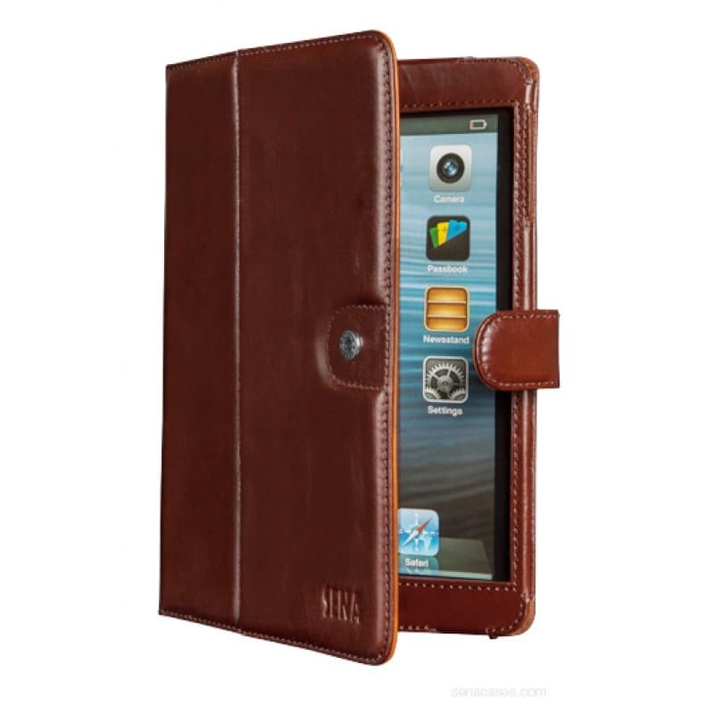 Луксозен калъф, тип папка от естествена кожа и поставка за iPad mini, iPad mini 2, iPad mini 3 - Sena Folio Case (кафяв)