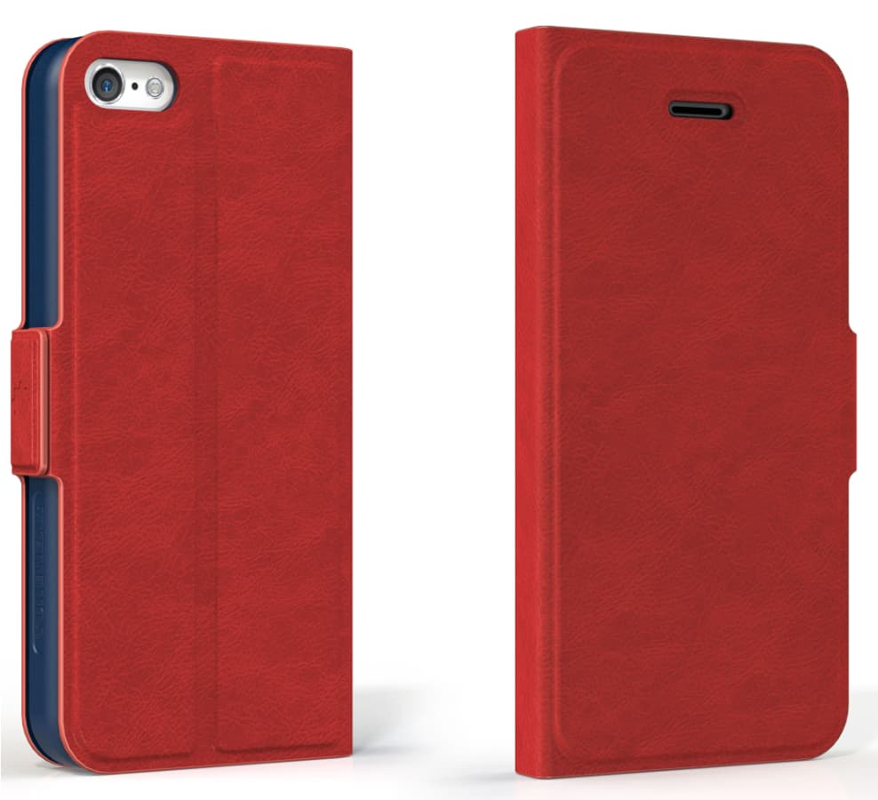 Кожен калъф с фолио и поставка за iPhone 5C - Tunewear Tunefolio (червен)