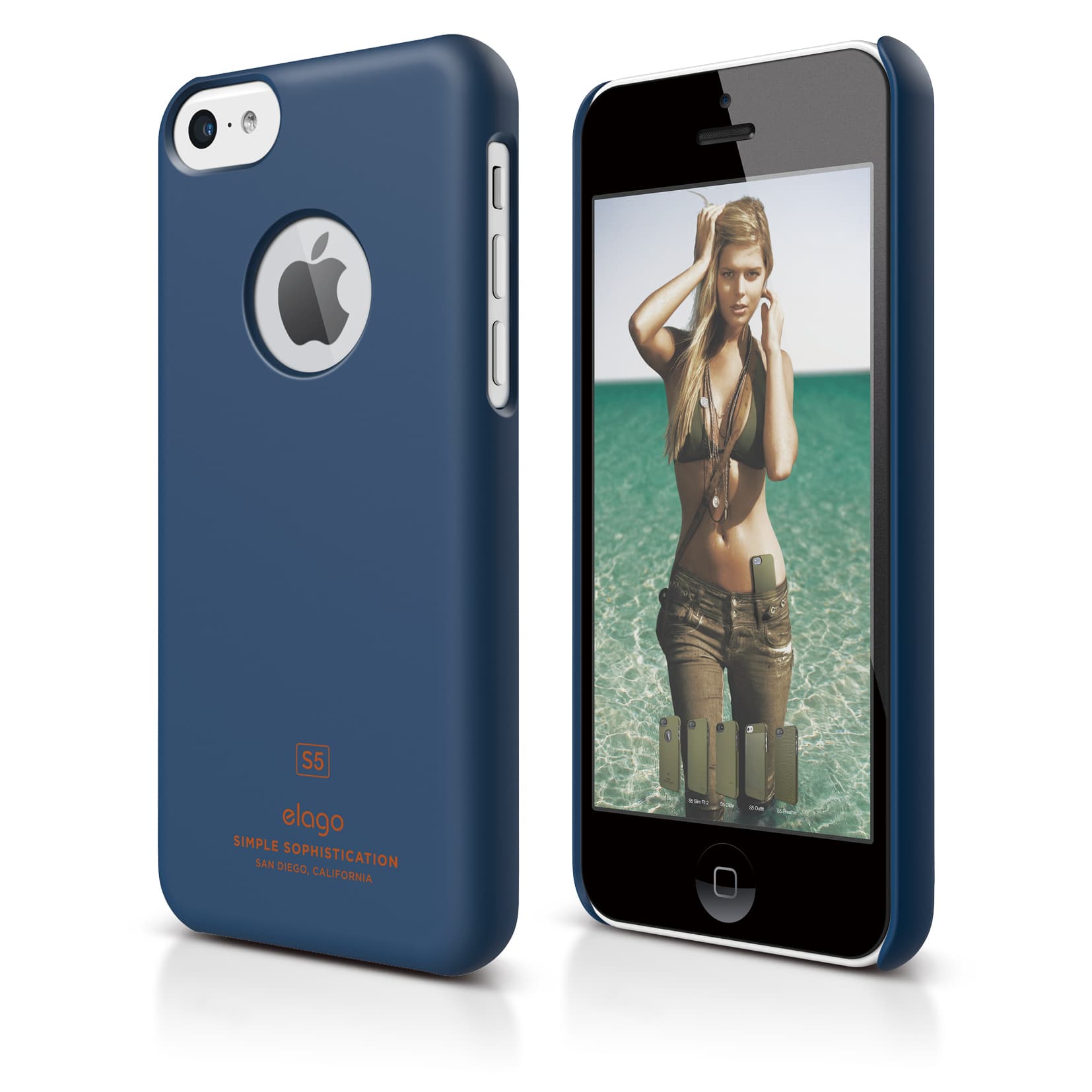 Кейс и HD покритие за iPhone 5C - Elago C5 Slim Fit Case + HD Clear Film (тъмносин)