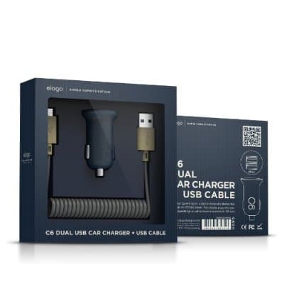Зарядно за кола с microUSB кабел за Samsung, HTC, LG, Sony и устройства с microUSB - Elago C6 Dual USB Car Charger (син)