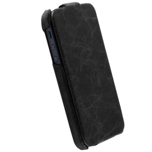 Вертикален кожен калъф с капак за iPhone 5, iPhone 5S, iPhone SE - Krusell Tumba SlimCover (черен)