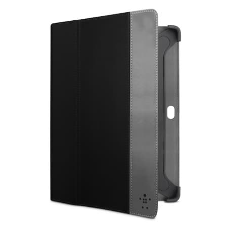 Кожен калъф и поставка за Samsung Galaxy Tab 10.1 (2) - Belkin Cinema Stripe Folio (черен)