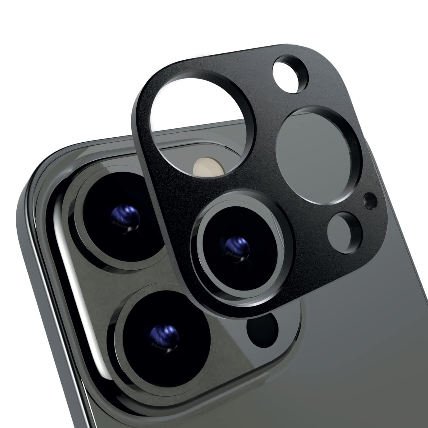 Предпазна плочка за камерата на iPhone 13 Pro, iPhone 13 Pro Max - SwitchEasy LenShield Aluminum Camera Lens Protector (черен)