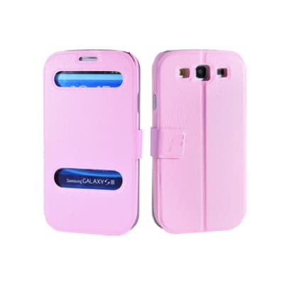 Кожен калъф (естествена кожа) и поставка за Samsung Galaxy S3 i9300 - Fitcase Folio Case DCC-12 (розов)