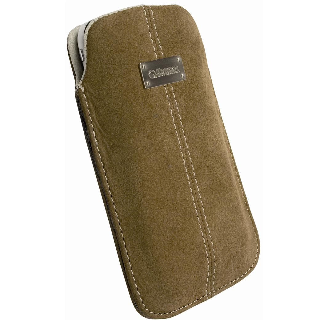 Кожен калъф за iPhone 4/4S, HTC, Sony, Samsung, Nokia и мобилни телефони - Krusell Luna Pouch L Nubuck (кафяв)