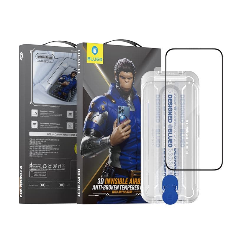 Стъклено защитно покритие за дисплея на iPhone 15 Pro Max (черен-прозрачен) - Blueo 3D Invisible Airbag Tempered Glass