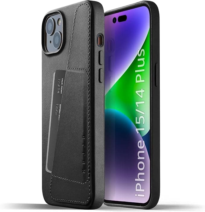 Премиум кожен (естествена кожа) кейс с MagSafe за iPhone 15 Plus, iPhone 14 Plus - Mujjo Full Leather MagSafe Wallet Case (черен)