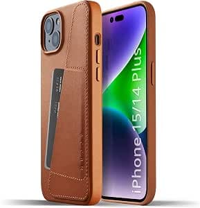 Премиум кожен (естествена кожа) кейс с MagSafe за iPhone 15 Plus, iPhone 14 Plus - Mujjo Full Leather MagSafe Wallet Case (кафяв)