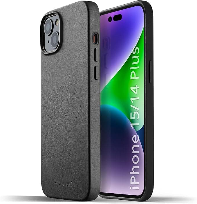Премиум кожен (естествена кожа) кейс с MagSafe за iPhone 15 Plus, iPhone 14 Plus - Mujjo Full Leather MagSafe Case (черен)