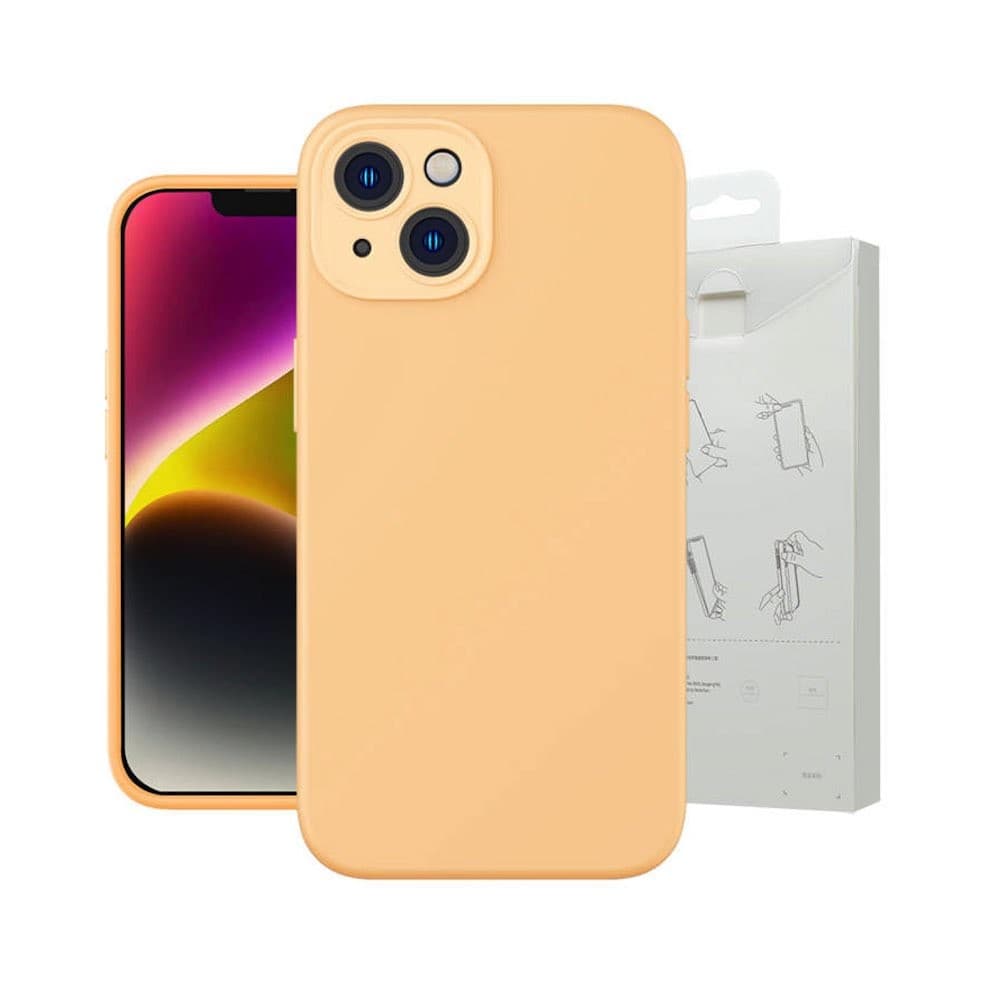 Силиконов (TPU) калъф и стъклено защитно покритие за дисплея за iPhone 14 - Baseus Liquid Silica Gel Case Set (ARYT020110) (оранжев)