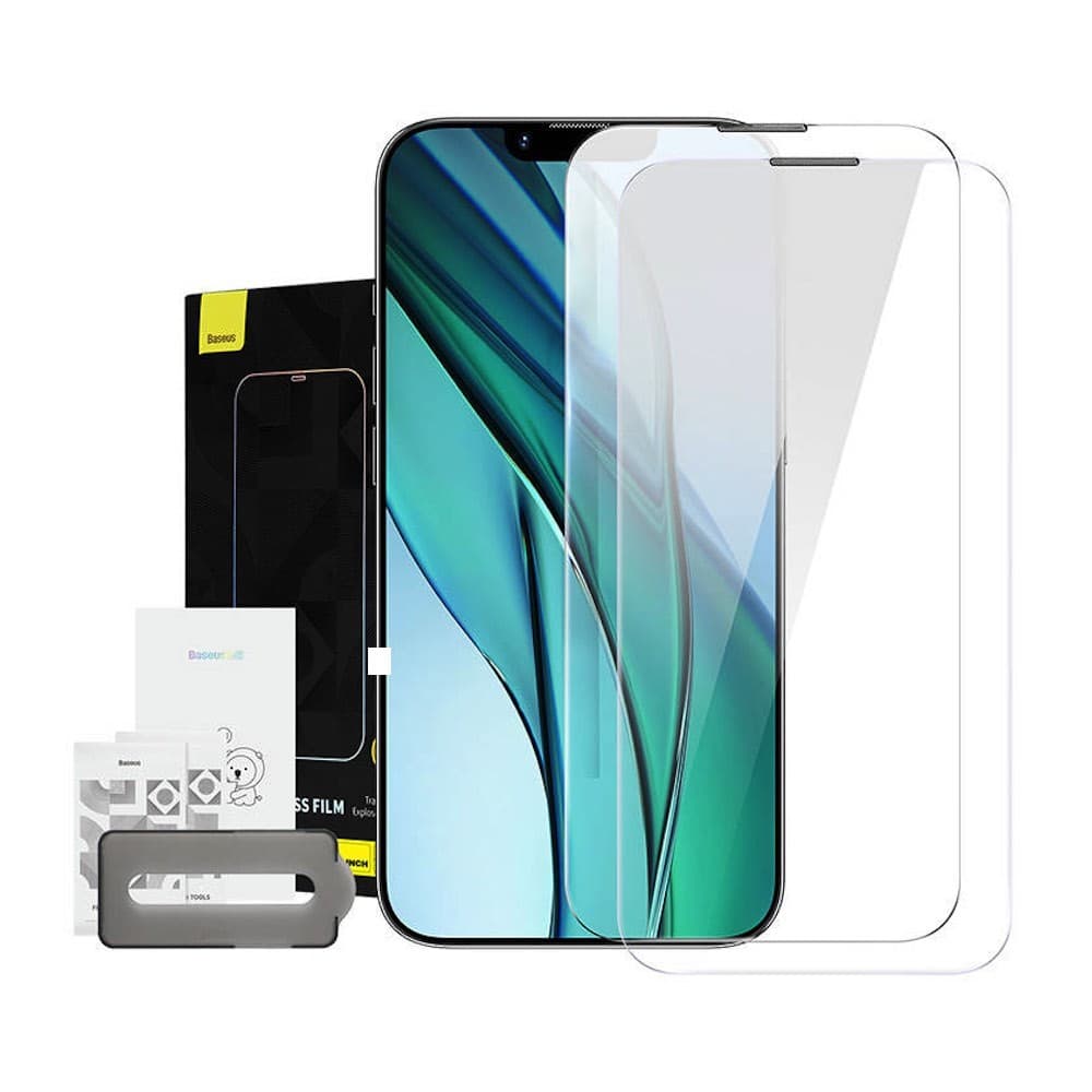 2 броя стъклени защитни покрития за целия дисплей на iPhone 14 Plus, iPhone 13 Pro Max - Baseus Crystal Dust Proof Full Coverag Tempered Glass Set (SGBL170202) (прозрачен)