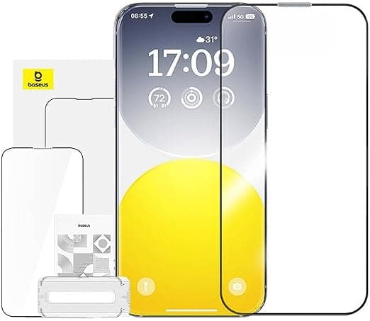 Матирано калено стъклено защитно покритие за дисплея на iPhone 15 Pro Max - Baseus Glare Repelling Tempered Glass Film (0.30mm) (черен-прозрачен)