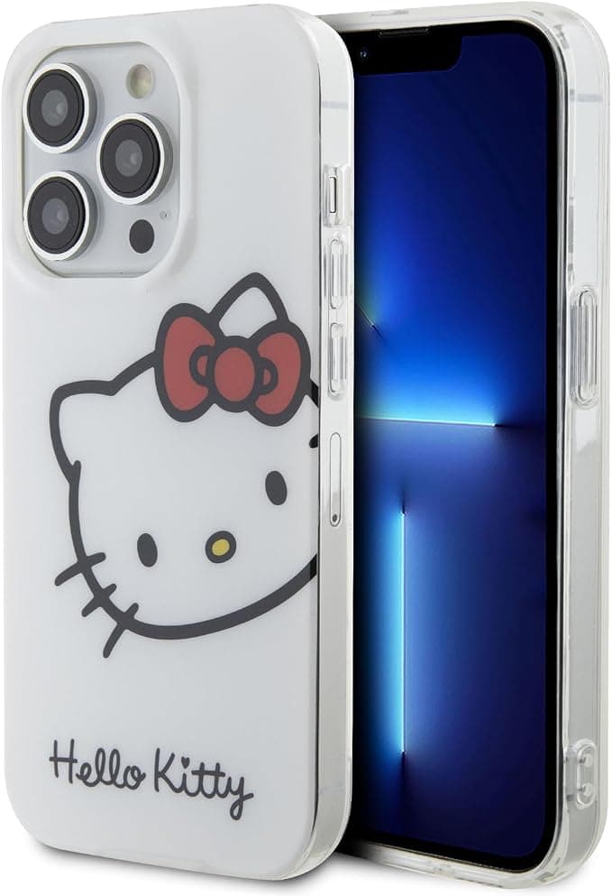 Дизайнерски силиконов кейс за iPhone 15 Pro - Hello Kitty IML Head Logo Case (бял)