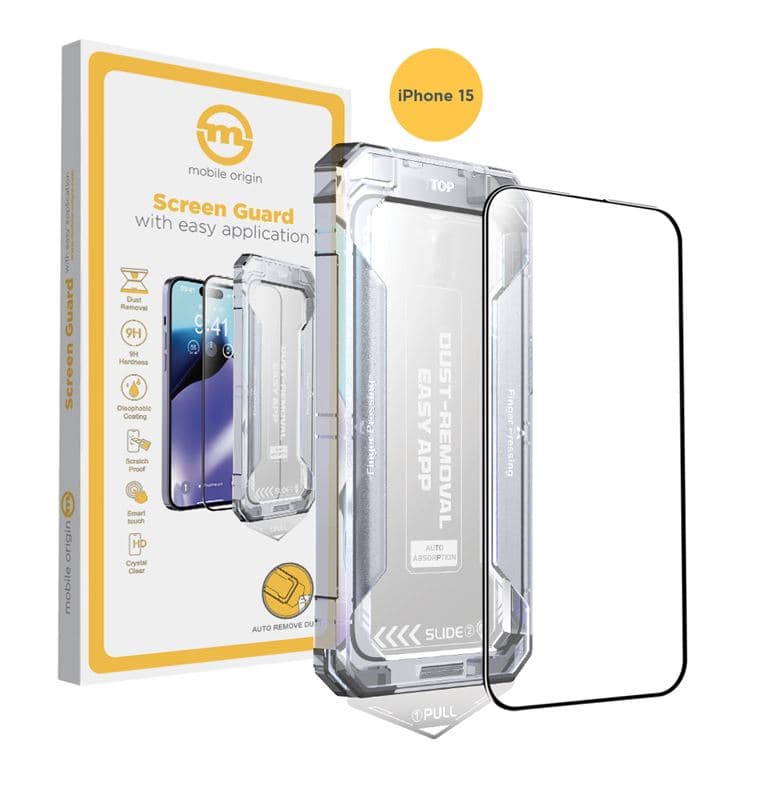Стъклено защитно покритие за дисплея на iPhone 15 - Mobile Origin Screen Guard Full Cover Tempered Glass (черен-прозрачен)