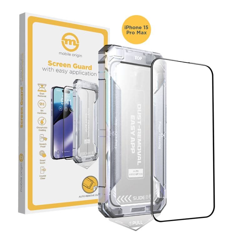 Стъклено защитно покритие за дисплея на iPhone 15 Pro Max - Mobile Origin Screen Guard Full Cover Tempered Glass (черен-прозрачен)
