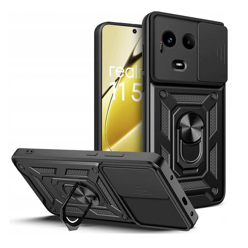 Хибриден удароустойчив кейс с пръстен против изпускане за Realme 11 5G - Tech-Protect CamShield Pro Hard Case (черен)
