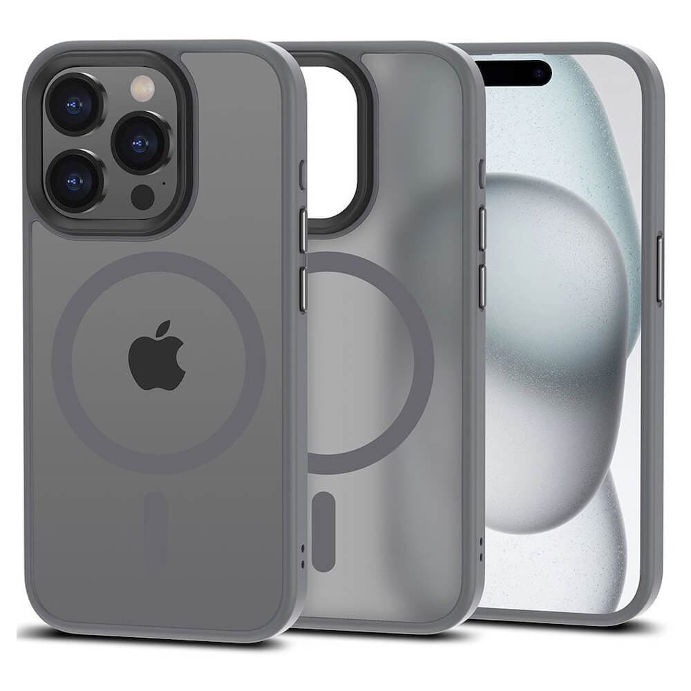 Хибриден удароустойчив кейс с MagSafe за iPhone 15 Pro Max - Tech-Protect MagMat MagSafe Case (сив-мат)