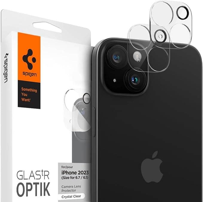 Комплект 2 броя предпазни стъклени протектора за камерата на iPhone 15, iPhone 15 Plus, iPhone 14, iPhone 14 Plus - Spigen Optik Lens Protector 2 Pack (прозрачен)