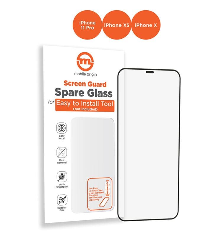 Допълнителен стъклен протектор за iPhone 11 Pro, iPhone XS, iPhone X, подходящ за Mobile Origin Installation Tray - Mobile Origin Orange Screen Guard Spare Tempered Glass