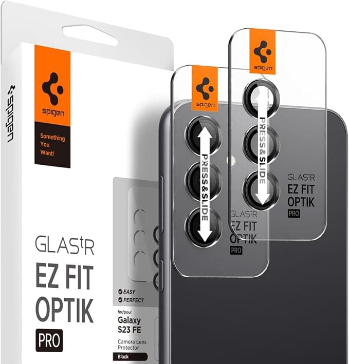 2 комплекта предпазни стъклени лещи за камерата на Samsung Galaxy S23 FE - Spigen Optik.tR EZ Fit Tempered Glass 2 Pack (черен)