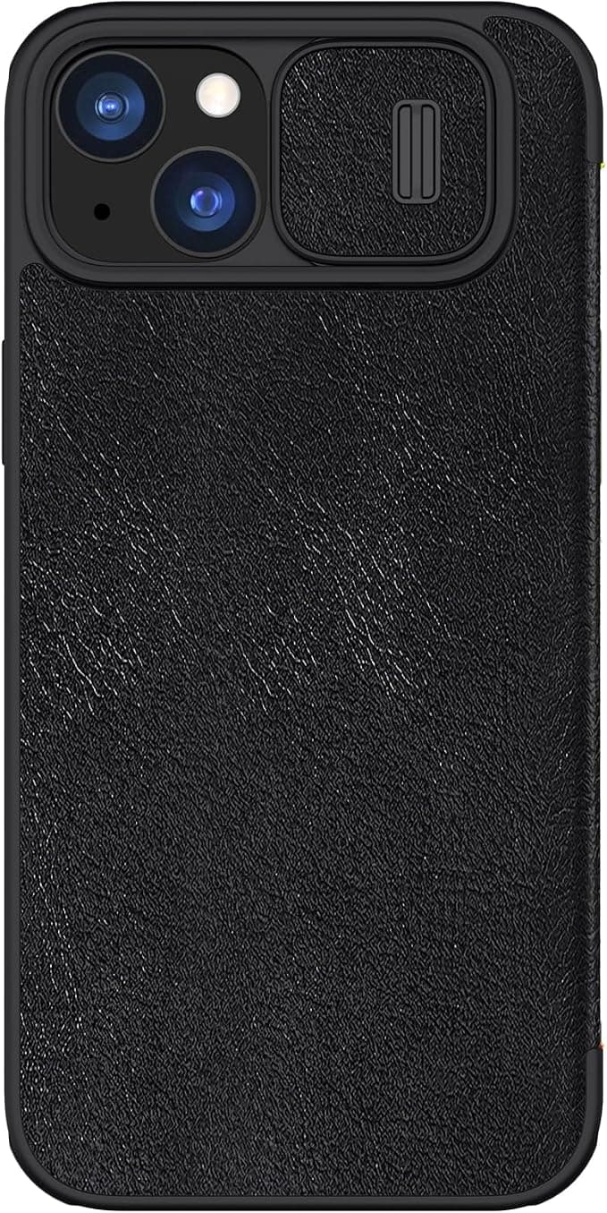 Кожен калъф, тип портфейл за iPhone 15 Plus - Nillkin Qin Book Pro Leather Flip Case (черен)