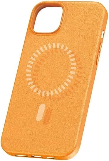 Кожен кейс с MagSafe за iPhone 15 Plus - Baseus Fauxther Leather Magnetic Case (оранжев)