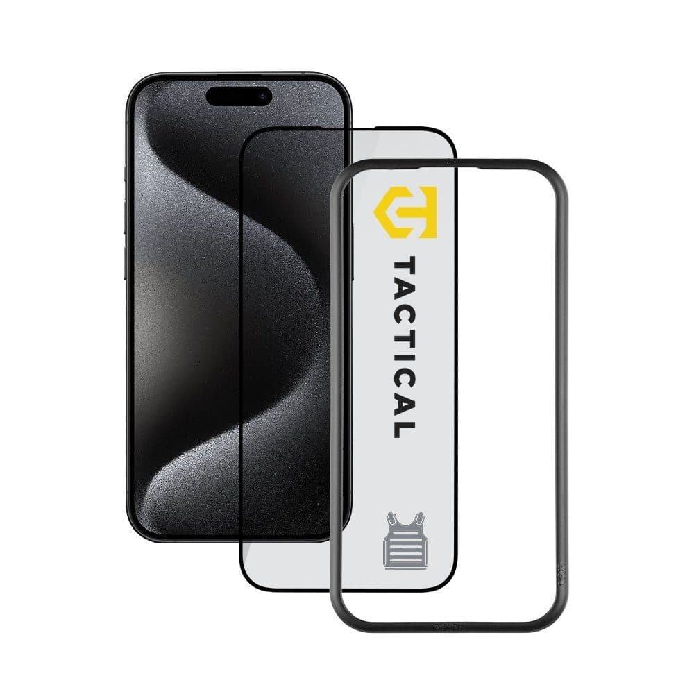 Калено стъклено защитно покритие за дисплея на iPhone 15 Pro - Tactical Impact Armour 5D Glass (прозрачен-черен)