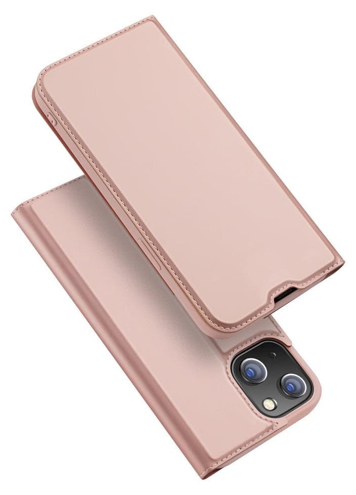 Кожен калъф с поставка и отделение за кр. карти за iPhone 15 Pro - Dux Ducis Skin Pro Case (розов)