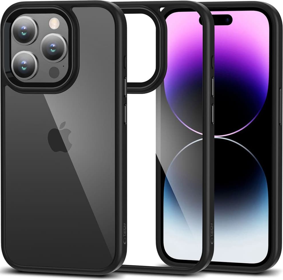 Хибриден удароустойчив кейс за iPhone 15 Pro Max - Tech-Protect Protective Hybrid Case (черен-прозрачен)